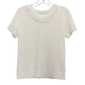 Anthropologie Lattice Crochet Knit Short Sleeve Sweater Ivory Womens XS Lace